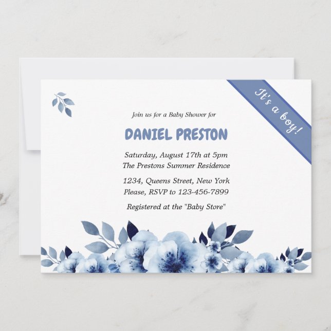 Dusty Blue Watercolor Baby Shower Invitation (Front)