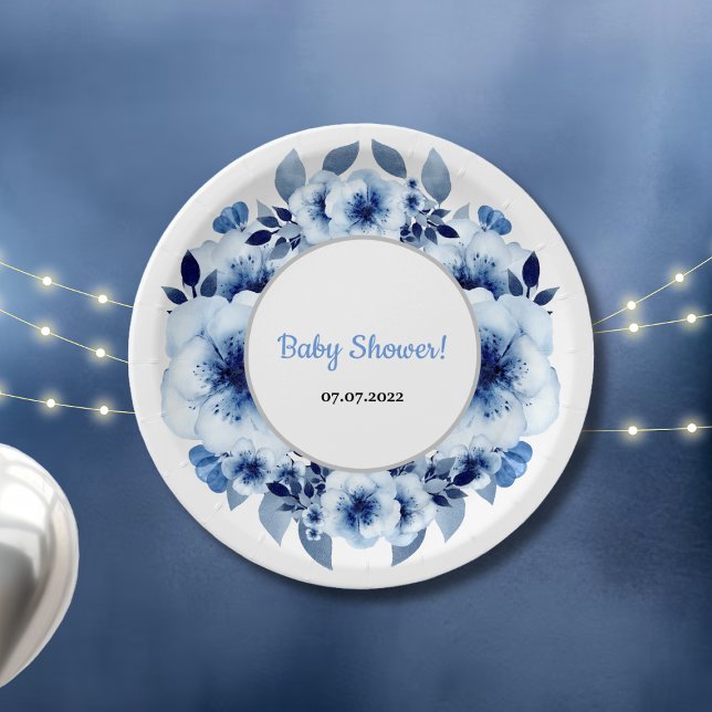 Dusty Blue Watercolor Baby Shower Paper Plates (Creator Uploaded)