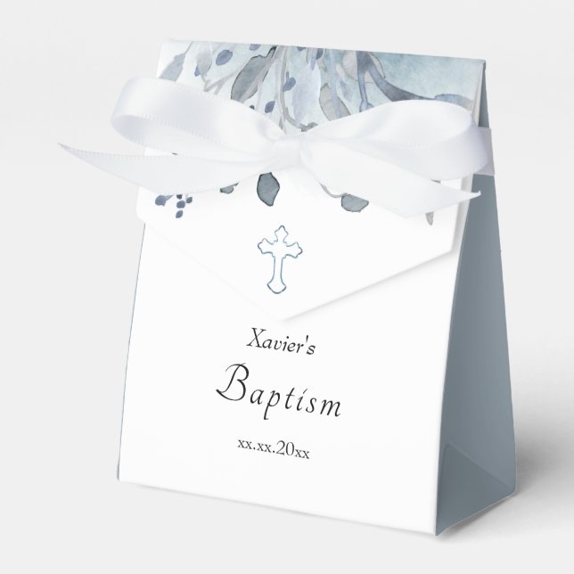 dusty blue watercolor | Baptism Favor Box (Front Side)