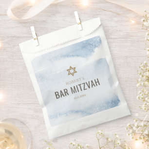 Dusty Blue Watercolor Bar Mitzvah Favor Bag