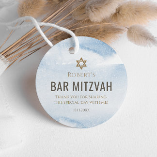 Dusty Blue Watercolor Bar Mitzvah Favor Tag