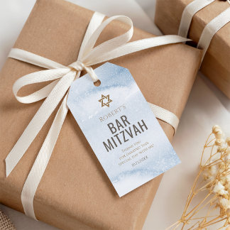 Dusty Blue Watercolor Bar Mitzvah Favor Tag