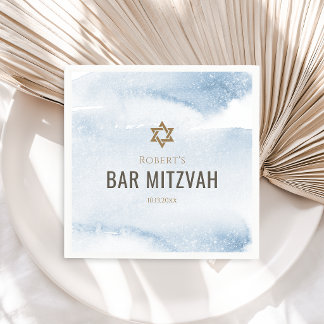 Dusty Blue Watercolor Bar Mitzvah Napkins