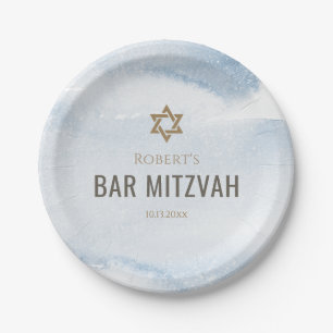 Dusty Blue Watercolor Bar Mitzvah Paper Plates