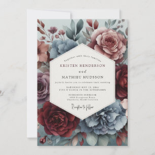 Dusty Blue Watercolor Bloom Wedding Invitation