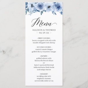 Dusty Blue Watercolor Bohemian Floral Wedding Menu