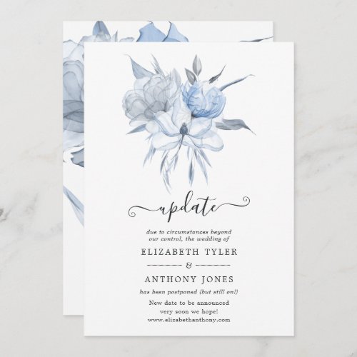 Dusty Blue Watercolor Boho Floral Wedding Update Invitation