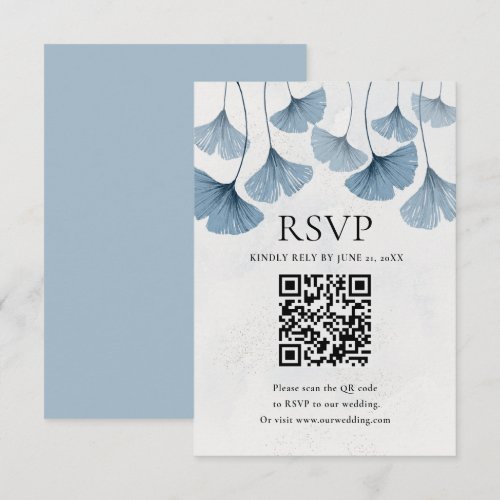Dusty Blue Watercolor Botancial QR code Wedding RSVP Card