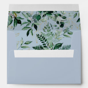 Dusty Blue watercolor Botanical Greenery Wedding E Envelope