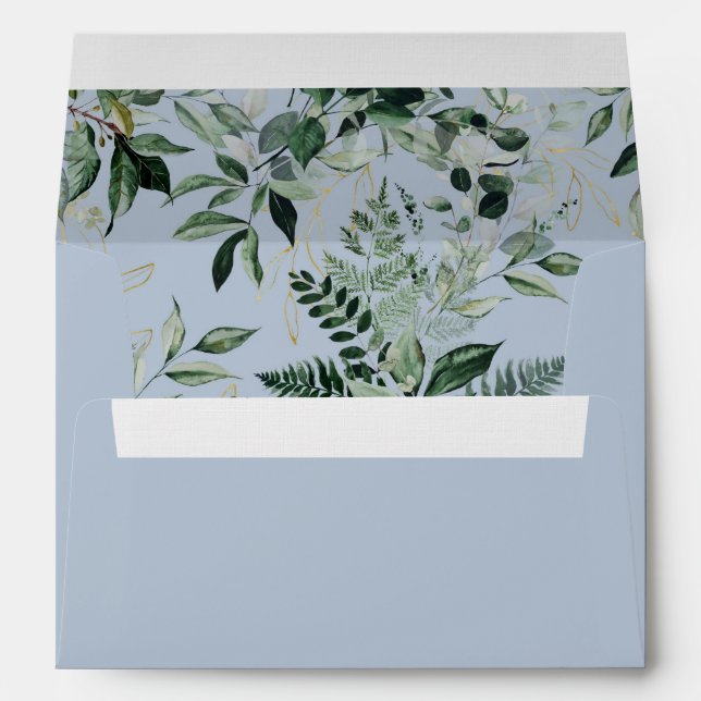 Dusty Blue watercolor Botanical Greenery Wedding E Envelope (Back (Bottom))