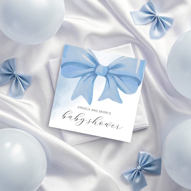 Dusty Blue Watercolor Bow Baby Shower Napkins (Dusty Blue Watercolor Bow Baby Shower Napkins)