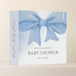 Dusty Blue Watercolor Bow Baby Shower Photo Album 3 Ring Binder