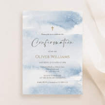 Dusty Blue Watercolor Boy Confirmation Invitation