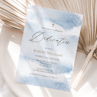 Dusty Blue Watercolor Boy Dedication Invitation