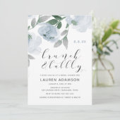 Dusty Blue Watercolor Bridal Brunch Bubbly Shower Invitation (Standing Front)