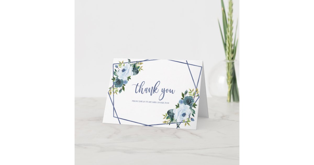Dusty Blue Watercolor Bridal Shower Thank You Card | Zazzle