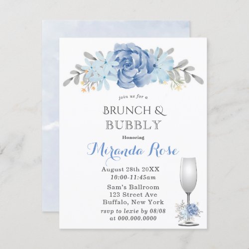 Dusty Blue Watercolor Brunch  Bubbly Invites