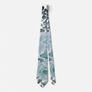 Dusty blue watercolor cactus flowers, succulent neck tie