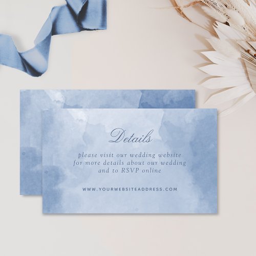 Dusty Blue Watercolor Chic Wedding Details Website Enclosure Card