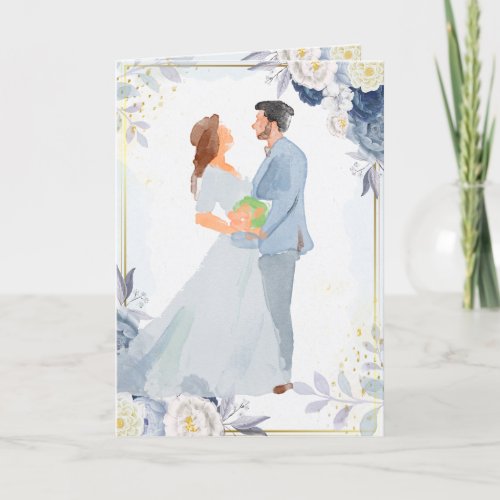 Dusty Blue Watercolor Elegant Floral Couple Thank You Card
