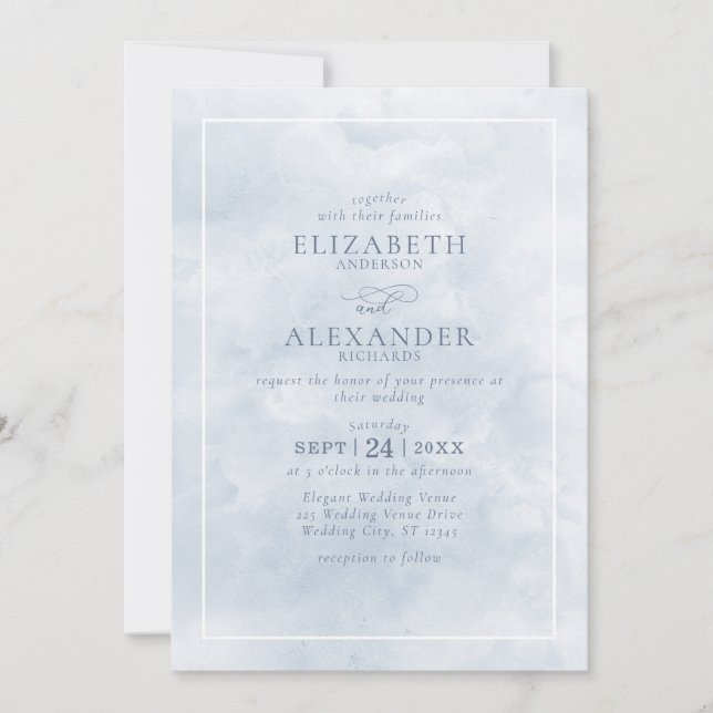 Dusty Blue Watercolor Elegant Minimalist Wedding Invitation (Front)