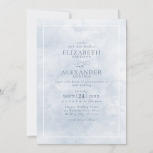 Dusty Blue Watercolor Elegant Minimalist Wedding Invitation
