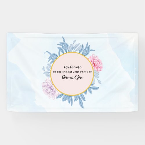 Dusty Blue Watercolor Engagement Party Welcome Banner