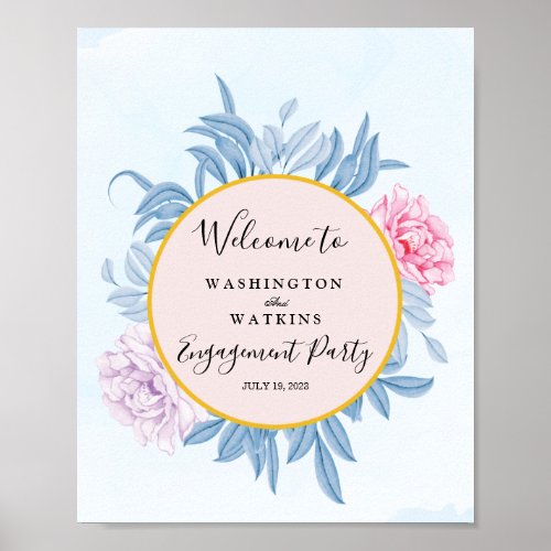 Dusty Blue Watercolor Engagement Party Welcome Poster