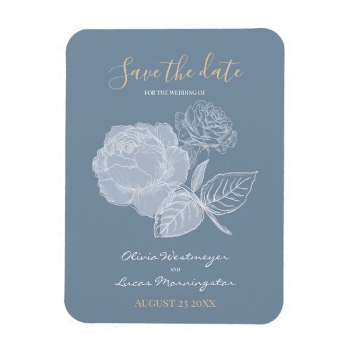 Dusty Blue Watercolor Etched Rose  Save the Date Magnet