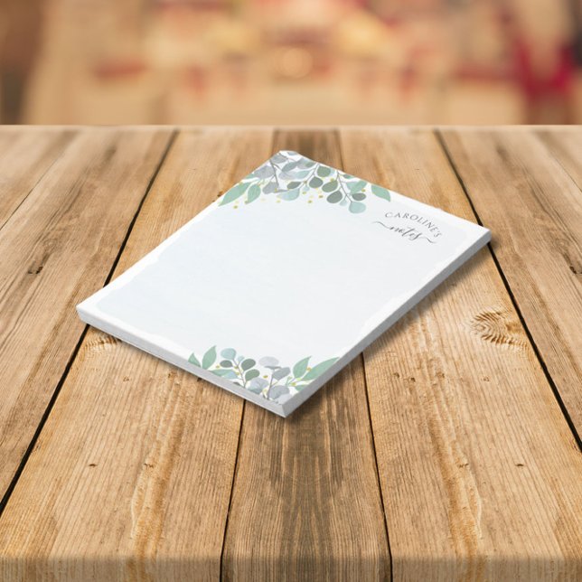 Dusty Blue Watercolor Eucalyptus Gold Dots Notepad (Creator Uploaded)