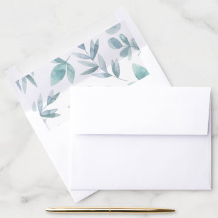 Dusty Blue Watercolor Eucalyptus Leaves Envelope Liner