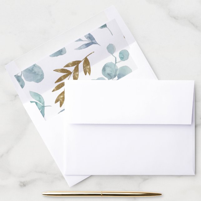 Dusty Blue Watercolor Eucalyptus Leaves Envelope Liner (Desk)