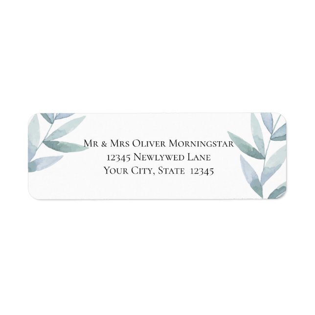 Dusty Blue Watercolor Eucalyptus Leaves Label (Front)