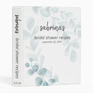 Dusty Blue Watercolor Eucalyptus Recipes Mini Binder