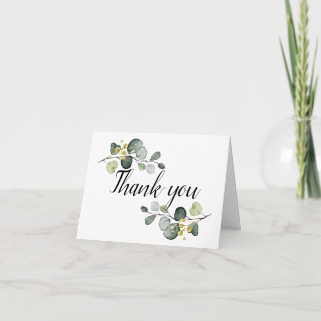 Dusty Blue Watercolor Eucalyptus Thank You Card (Front)