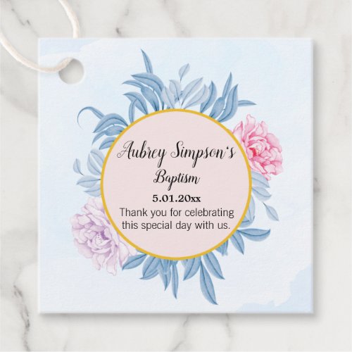 Dusty Blue Watercolor First Communion Baptism Favor Tags