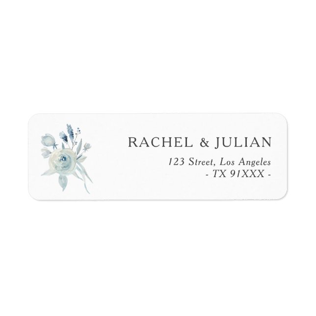 dusty blue watercolor floral address label (Front)