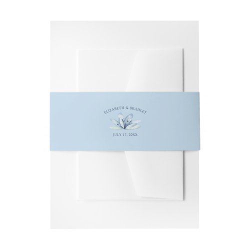 Dusty Blue Watercolor Floral Bloom Wedding Invitation Belly Band