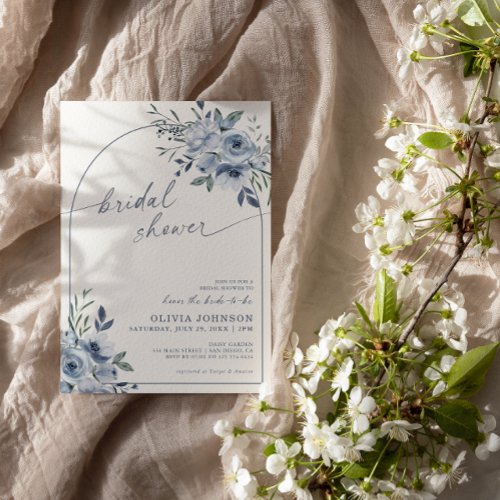 Dusty Blue Watercolor Floral Bridal Shower Invitation