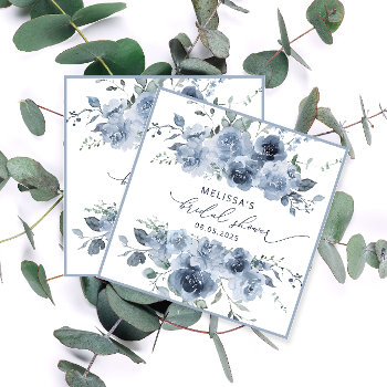 Dusty Blue Watercolor Floral Bridal Shower Napkins by PrettyDesignHouse at Zazzle