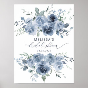 Dusty Blue Watercolor Floral Bridal Shower Poster