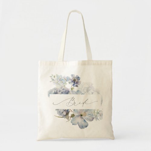 Dusty Blue Watercolor Floral Bridal Shower Tote Bag