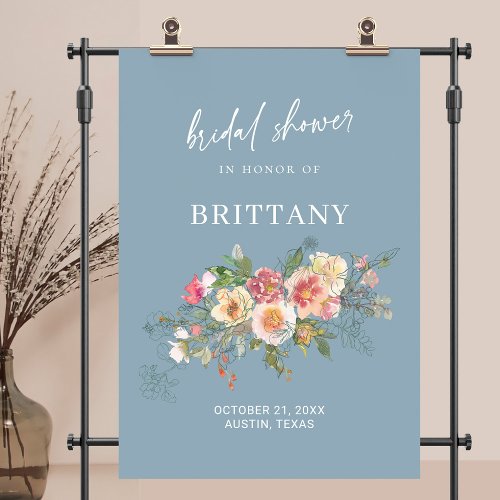 Dusty Blue Watercolor Floral Bridal Shower Welcome Poster