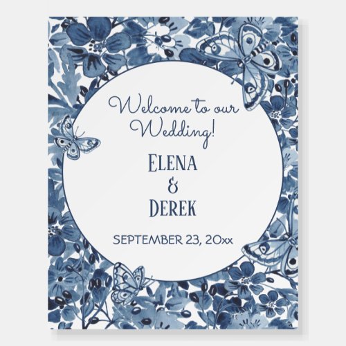 Dusty Blue Watercolor Floral  Butterfly Wedding Foam Board