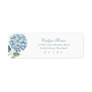 Dusty Blue Watercolor Floral Crest Return Address Label
