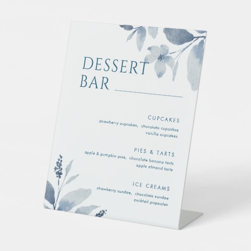 Dusty Blue Watercolor Floral Dessert Bar Menu Sign