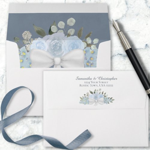 Dusty Blue Watercolor Floral Elegant Boho Wedding Envelope