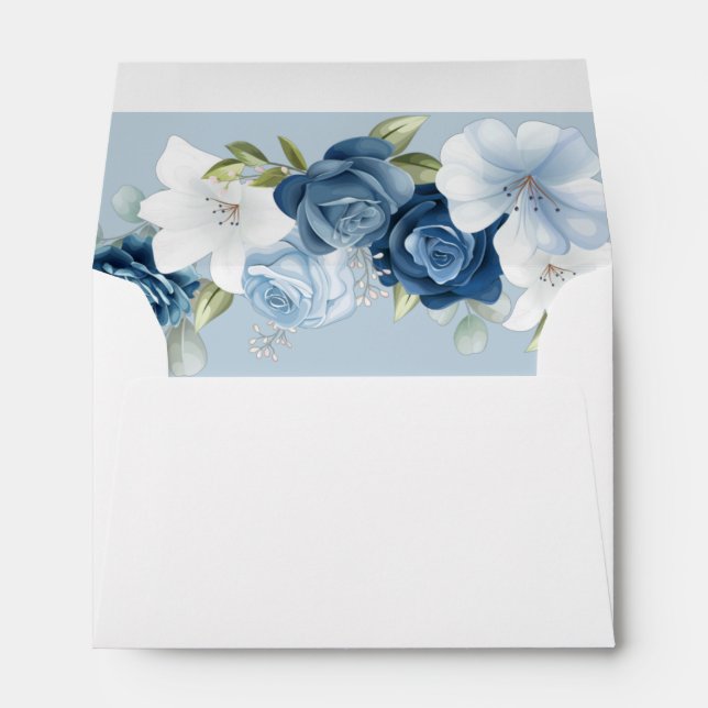 Dusty Blue Watercolor Floral Elegant Envelope (Back (Bottom))