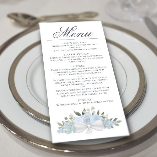 Dusty Blue Watercolor Floral Elegant Wedding Menu