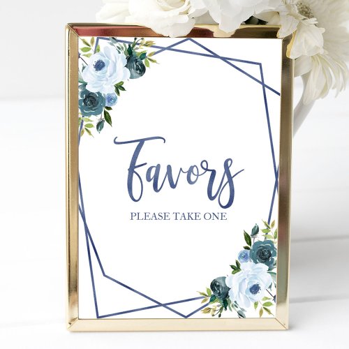 Dusty Blue Watercolor Floral Favors Sign